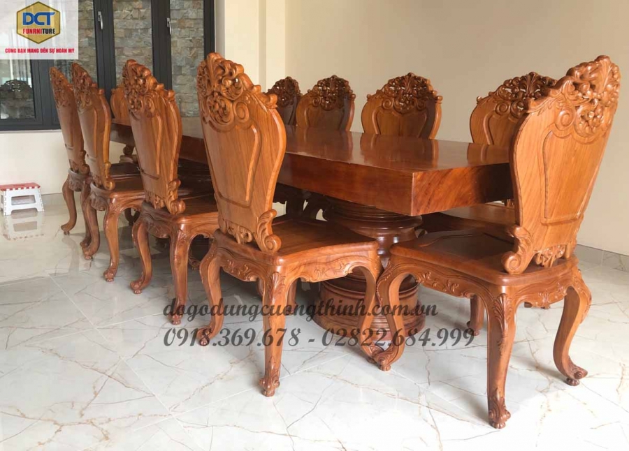 bàn ghế ăn gỗ gõ đỏ nguyên tấm